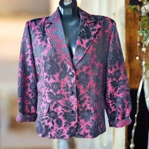 Vanity Fair Floral Black and Pink Metallic Women's Blazer Jacket
